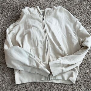 Organic Cotton Cream Zip-Up Hoodie